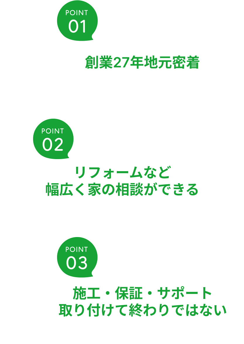 創業27年地元密着、リフォームなど幅広く家の相談ができる、施工・保証・サポート取り付けて終わりではない